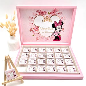 Scatola di cioccolatini personalizzata oro rosa Minnie regalo per gli ospiti compleanno bambini matrimonio battesimo