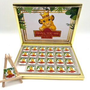 Chocolate box personalized Lion King Simba guest gift party bag children's birthday candy bar