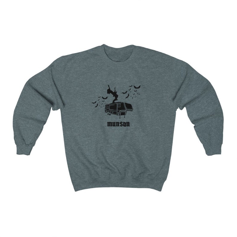 Eddie Munson Crewneck Sweatshirt Guitar Sweatshirt Bat Sweatshirt ST 4 Vintage Fandom Gift TV Series Gift Crewneck Sweatshirt Eddie Gift Dark Heather