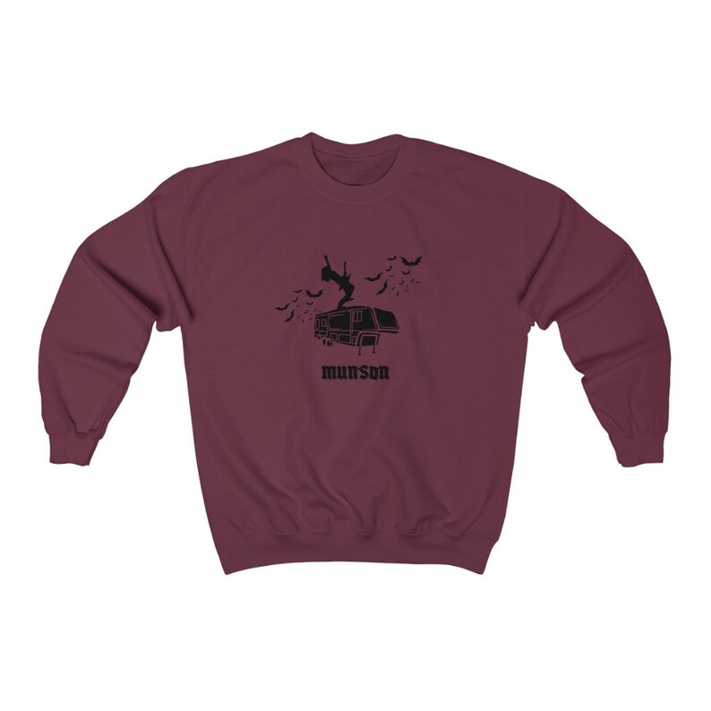 Eddie Munson Crewneck Sweatshirt Guitar Sweatshirt Bat Sweatshirt ST 4 Vintage Fandom Gift TV Series Gift Crewneck Sweatshirt Eddie Gift Maroon