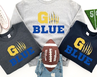 Go Blue Crewneck Sweatshirt, Michigan Wolverines Sweatshirt Go Blue Michigan College Gift Michigan Football Michigan Sports Sweatshirt