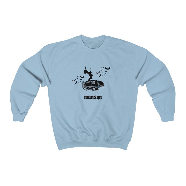 Eddie Munson Crewneck Sweatshirt Guitar Sweatshirt Bat Sweatshirt ST 4 Vintage Fandom Gift TV Series Gift Crewneck Sweatshirt Eddie Gift Light Blue