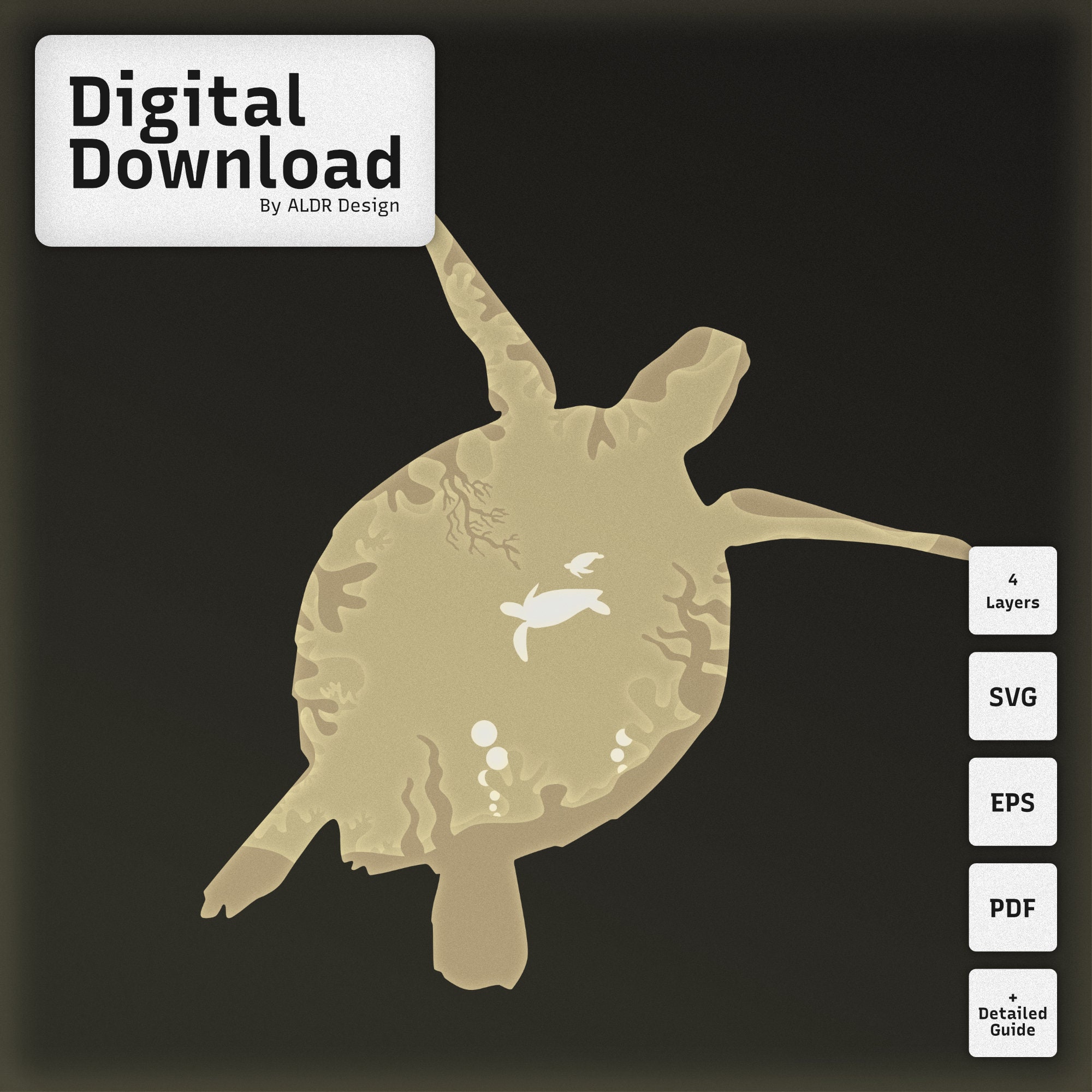 Turtlebox Graphics Turtle Shadowbox Template | 4 Layers | 3D Papercut SVG Design for ...