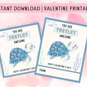 Tortue Saint-Valentin imprimable | Cartes scolaires de Saint-Valentin pour enfants | Téléchargement instantané | Tortue génial