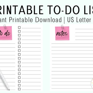 Utskrivbar att-göra-lista | Anteckningar PDF | Söt rosa Post-it utskrivbar | Post-it digital nedladdning | Håll dig organiserad