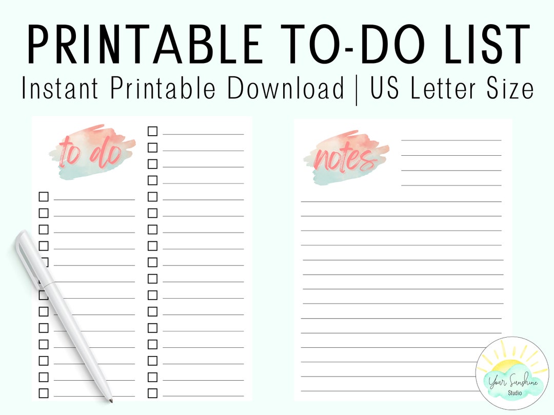 To Do Notes.pdf Printable to Do List | Notes PDF | Cute Watercolor Printable ...