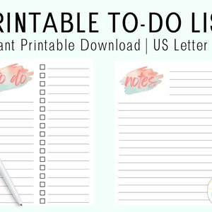 Utskrivbar att-göra-lista | Anteckningar PDF | Söt akvarell utskrivbar | Digital nedladdning av akvarell | Håll dig organiserad