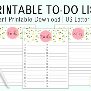 Söt citron utskrivbar att-göra-lista | Anteckningar PDF | Tre sidor | Digital nedladdning av akvarell