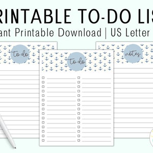 Cute Anchor Printable To Do List | Notes PDF | Watercolor Digital Download