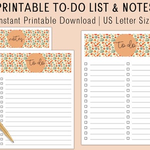 May include: Printable to-do list and notes template with a fall theme. The template features a pattern of orange, green, and white pumpkins and gourds. The text "to do" and "notes" is written in a handwritten font on the template.