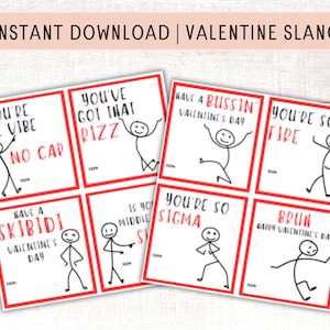 Afdrukbaar Valentijnsjargon | Valentijnsdagkaarten voor kinderen | Direct downloaden | Sigma Bruh Rizz Slay