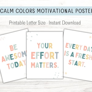 Ruhige Farben Motivationsposter für Klassenzimmer Dekor | Pastell Affirmation Wandkunst | A4 PDF | Set aus 18 Drucken