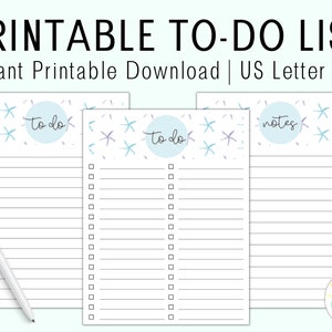 May include: Printable to-do list with three sections labeled "to do" and "notes". The background features a light blue and purple starfish pattern. The printable is in US Letter size.