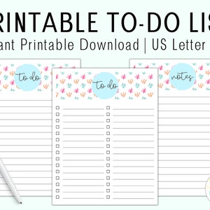 May include: Printable to-do list with three sections: to do, to do, and notes. Each section has a circle with the title in black text. The background is a white pattern of coral.