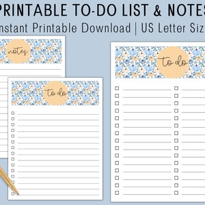 May include: Two printable to-do lists and notes pages with a blue and orange pumpkin pattern. The top of each page has a circle with the words "to do" and "notes" written in black. The bottom of the page has a line for writing and a check box.