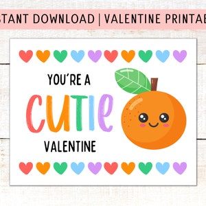Clementine Valentine Printable | Süße Valentinstagskarten für Kinder | Sofort Download