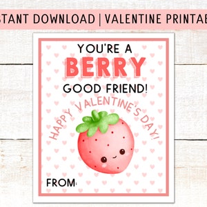Beeren Valentinstag Printable | Valentinstag Schulkarten für Kinder | Sofortdownload | Beere Gut Erdbeere | Frucht-Snacks