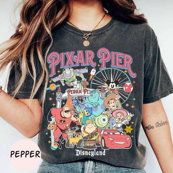 Disneyland Castle Pixar Fest 2024 Shirt, Vintage Pixar Pier Comfort Colors Shirt, Disney Pixar Characters Shirt, Disney Vacation Shirt