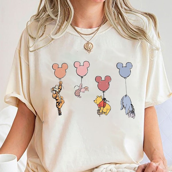 Comfort Color Winnie The Pooh Shirt, Winnie The Pooh Mickey Balloon Shirt, Vintage Pooh Bear Shirt, Pooh and Friend Shirt, Disneyland Shirt