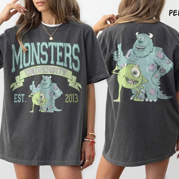 Two-Sided Vintage Monsters University Comfort Colors Shirt, Monster Inc Shirt, Mike and Sully Shirt, Pixar Movie Shirt, Disney Family Shirts