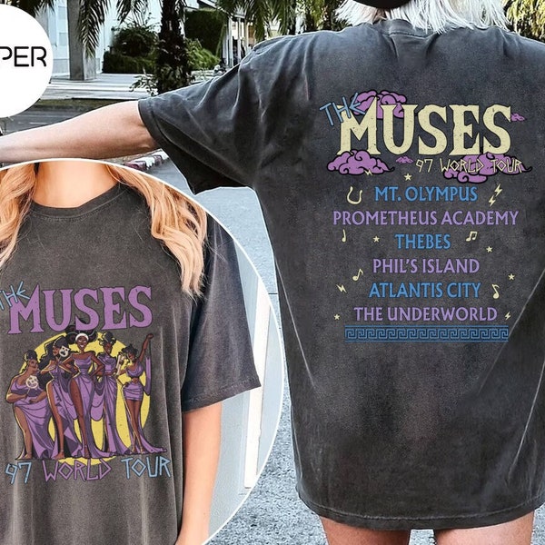 chemise Hercule Disney recto-verso vintage, chemise rétro The Muses 97 World Tour, chemise Mt Olympus Underworld Atlantis, chemise The Muses Hercules