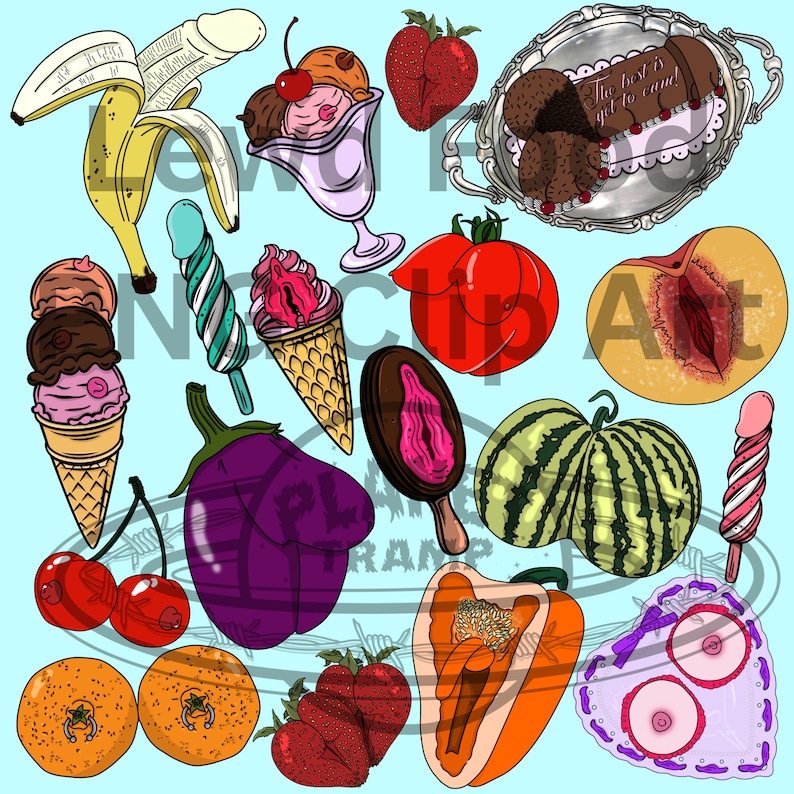 Lewd Food Clipart Pack, Food Fetish Art, Naughty Dessert Stickers, Food