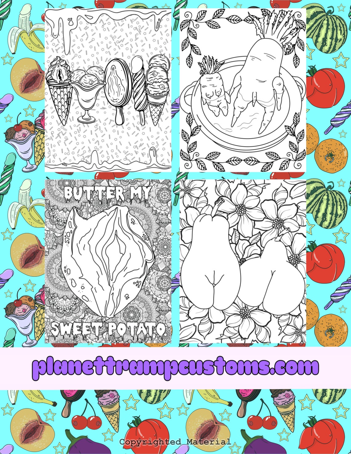 Lewd Food Coloring Book Digital Download, Downloadable Coloring Book