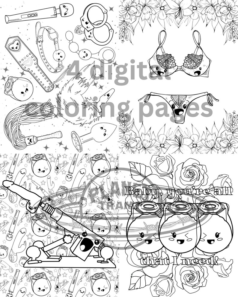Kinky Kawaii-4 Printable Coloring Pages, Digital Download Coloring Book ...