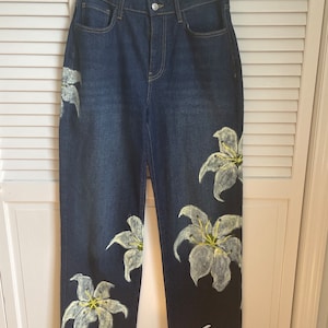 Custom Hand Painted Flower Lily Jeans