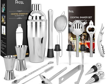 17 Pcs Cocktail Making Set, Stainless Steel Cocktail shakers Set Professional Bar Party Tool Cocktail Mixing Kit Including 750ml Co