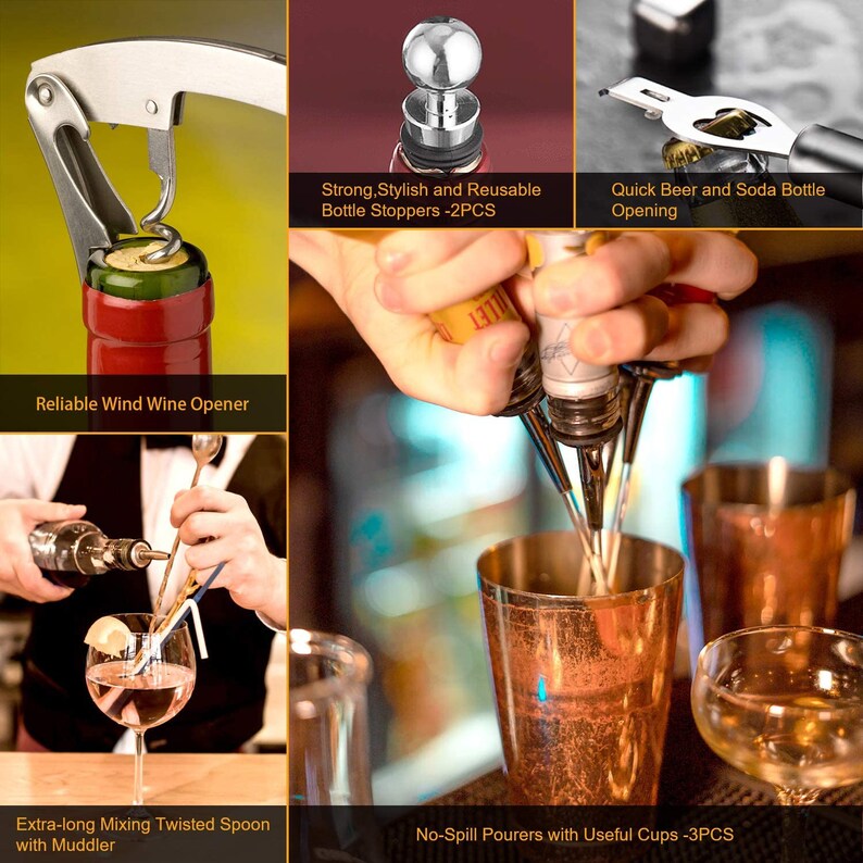 17 Pcs Cocktail Making Set, Stainless Steel Cocktail Shakers Set