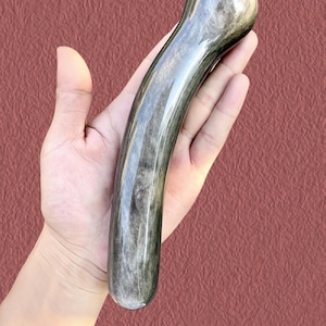 Natural Silver Obsidian Massage Wand | Crystal Healing Wand, Premium Face & Back Massage Tool | Luxurious Healing Gift