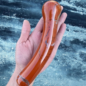 Natural Red Jasper Crystal Massage Wand | Hand-Carved Healing Stone | Spiritual & Home Decor Statement Piece