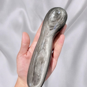 Natural Silver Obsidian Crystal Healing Stick Sculpture - Hand Carved Spiritual Statement Piece & Unique Home Decor