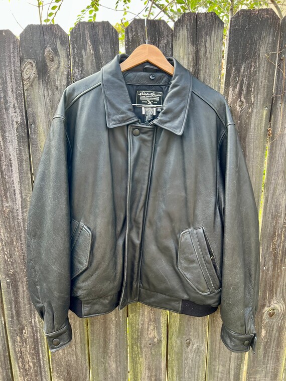 Eddie Bauer Black Leather Bomber Jacket Size XL - Etsy