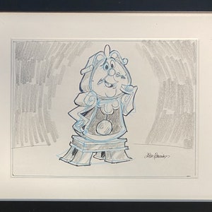 Cogsworth I disegno originale dell&#39;animatore John Ramirez incorniciato