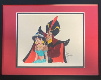 Jasmine and Jafar II Original Drawing By Animator John Ramirez Framed