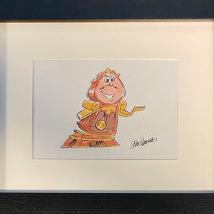 Cogsworth II disegno originale dell&#39;animatore John Ramirez incorniciato