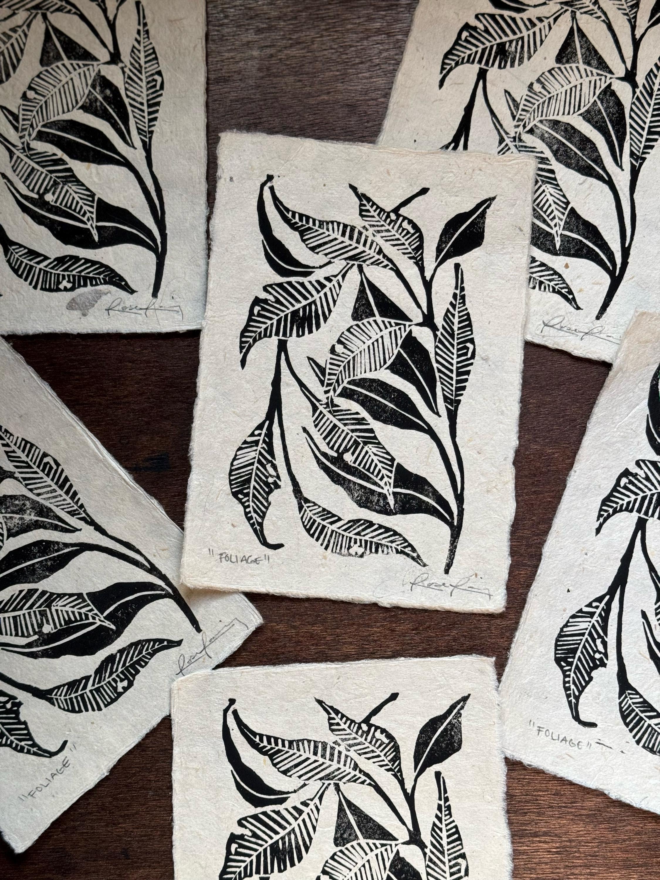 Leaf Pattern Linoleum Leaf Linocut Print