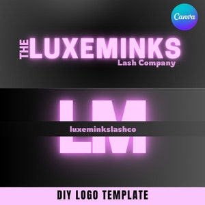 DIY logo for business,lash tech logo, neon pink, premade,business logo, social media, diy, Canva, glam logo