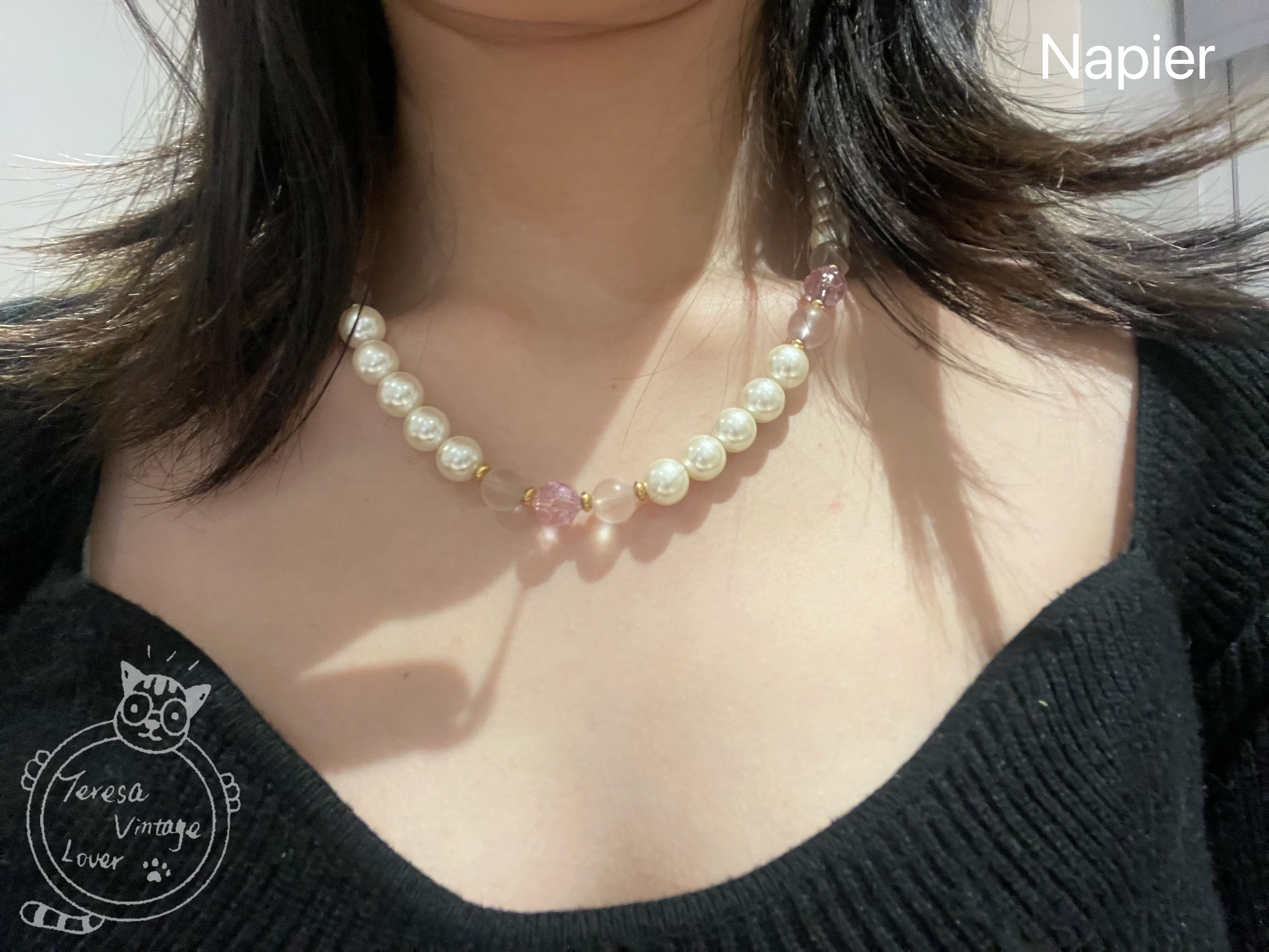 Late 1980s Napier Faux-Pearl & Clear Rhinestone Necklace | Chairish