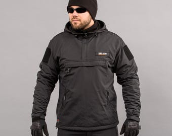 Chaqueta anorak cortavientos aislante "TRAVEL DEFENCE" negra (impermeable de nailon + micropolar)