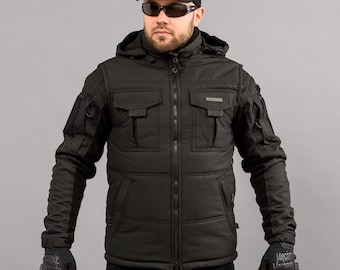 Chaleco térmico con capucha "ANTITERROR II" Negro (Membrana + Invernadero sintético)