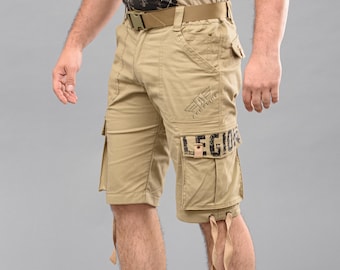 Pantalones cortos cargo con cinturón "LEGION" Beige (Algodón elástico)