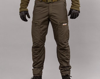 Pantalones impermeables con aislamiento térmico "TRAVEL DEFENCE" color oliva (tejido impermeable, micropolar)