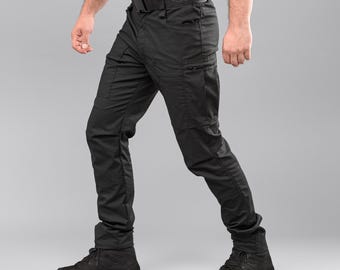 Pantalones tácticos "DEFENDER" negros (Rip-Stop elástico)
