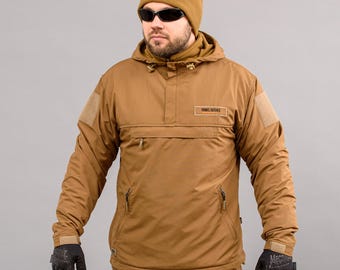 Chaqueta anorak cortavientos aislante "TRAVEL DEFENCE" Coyote (impermeable de nailon + micropolar)
