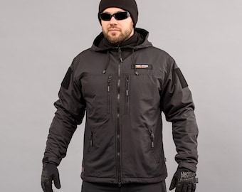 Cortavientos aislante (Chaqueta) "TRAVEL DEFENCE" Negro (Impermeable de nailon + Micropolar)