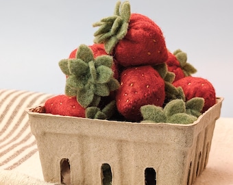 Felt Strawberries Set | Felt fruits | Felt berries | Pretend fresh market | Strawberry basket