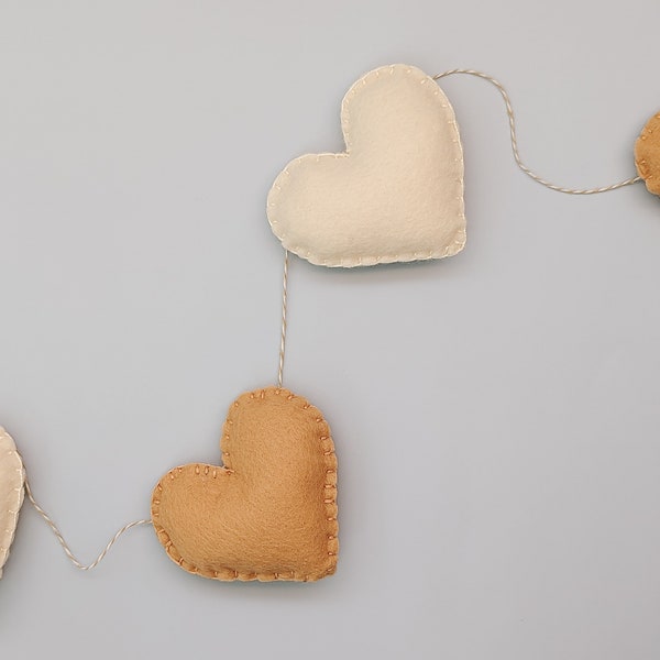 Felt Boho Heart Garland | Valentine Decor | V-day Garland | Heart Bunting | Kid's Shelf Decor | Book Nook | Mantle Decor | Neutral colors